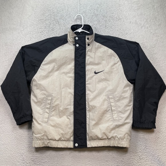 Nike Jacket Vintage Mens XL Big Swoosh Quilted Black White Full Zip - Picture 3 of 16